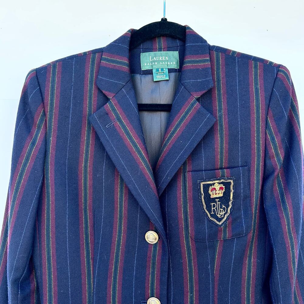 Vintage Ralph Lauren Crest Tailored Blazer Wool Preppy Grandpa Size 6 Menswear - Picture 4 of 13